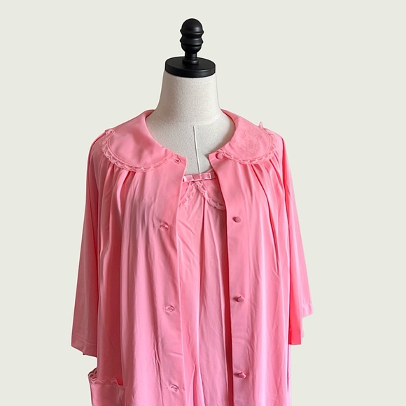 vintage 70s Shadowline peach peignoir gown & robe size large - Picture 3 of 9
